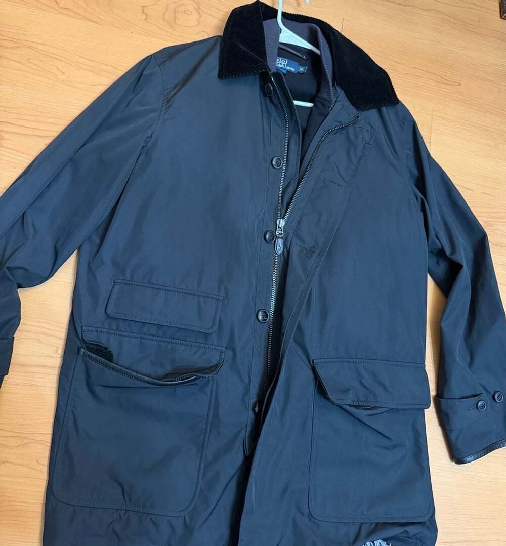 Vintage Polo Jacket L Black utility jacket fleece lined with Corduroy Collar